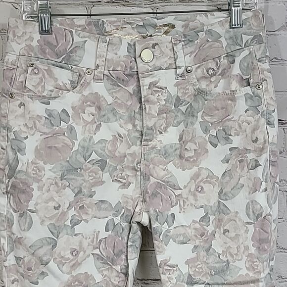 Seven7 High Rise Tummyless Skinny Jeans White Floral Print Stretch Denim Size 6 - Picture 4 of 13